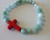 Amazonite and Red Coral Cross Bracelet