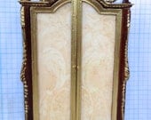 Cabinet Bespaq with Gold Paint Trim, and Peach Printed Paper to Match Bed - by Pat Tyler Miniatures