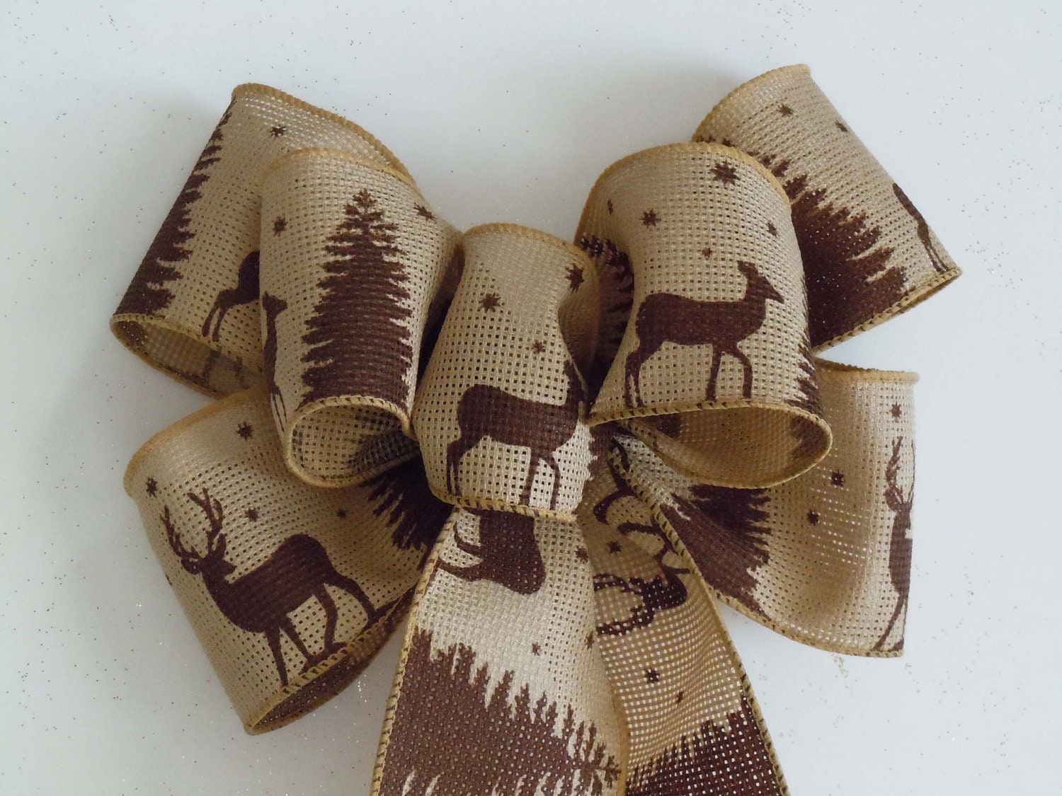 Burlap Bow Rustic Burlap Christmas Bow Primitive Christmas Garland Wreath Bows Burlap Ornament Bows Reindeer Christmas Tree Bow - 7.5"
