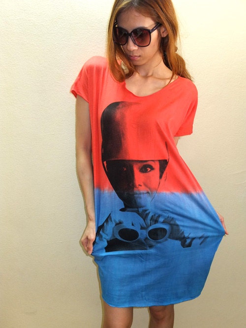 Audrey Hepburn 60's Mod New Wave Punk Rock Long T-Shirt Dress L