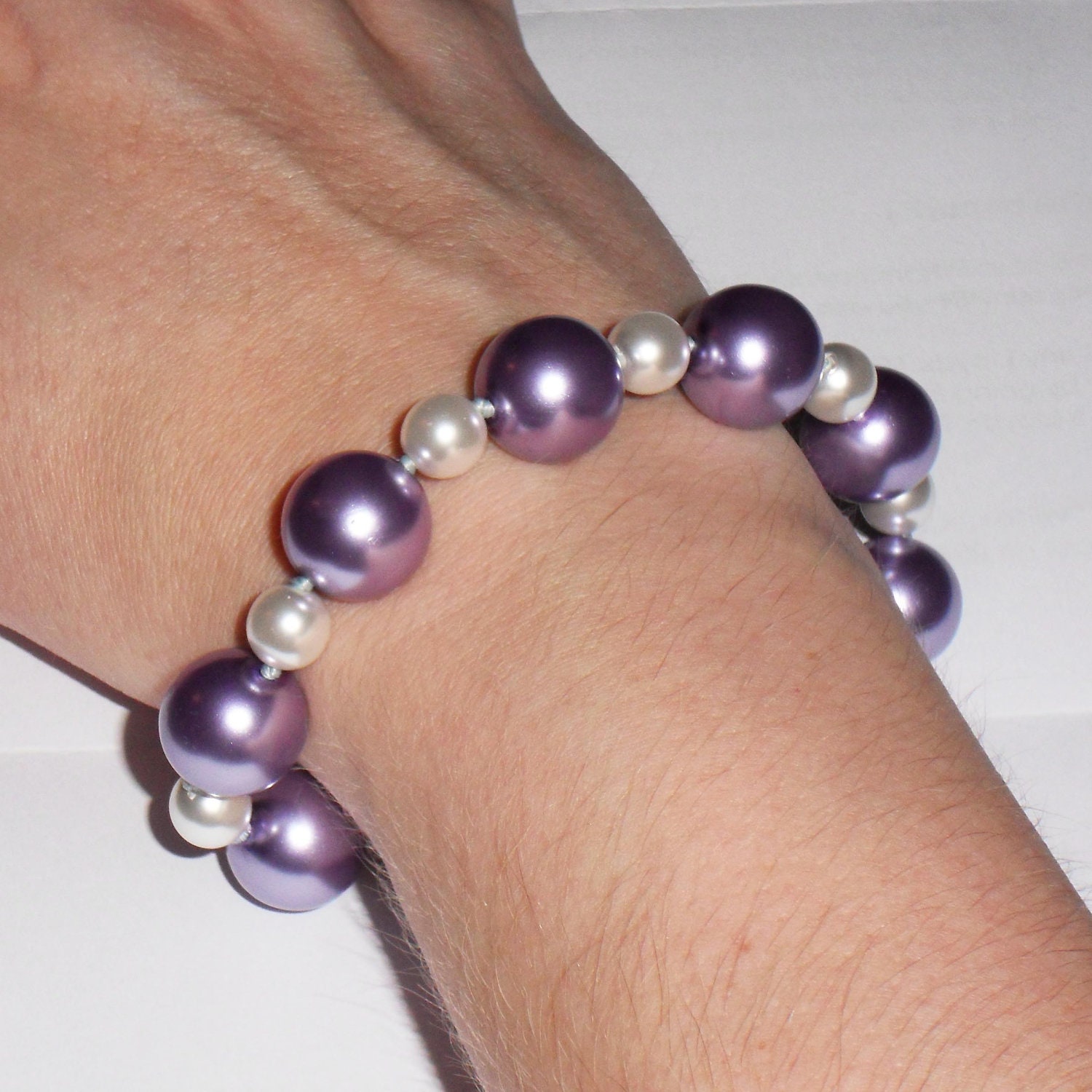 Pastel Lilac and White Knotted Pearly Bracelet