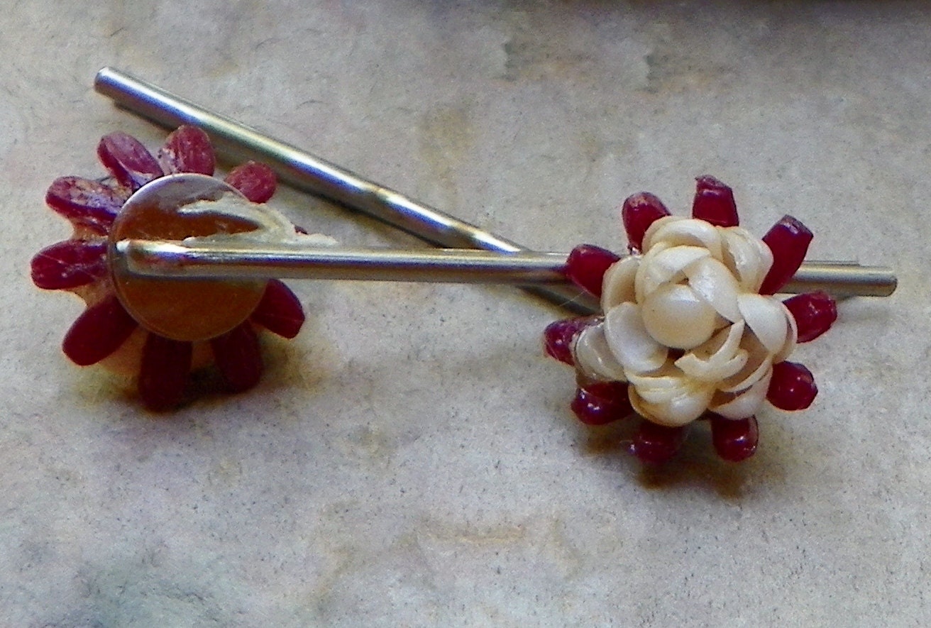 Unique 30 40's Vintage Oxblood Cranberry Red Bobby Pins