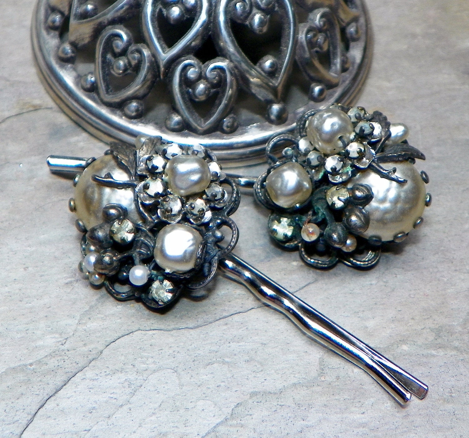 Fall Winter Vintage Grey Baroque Pearl Robert Haskell Hair Pins