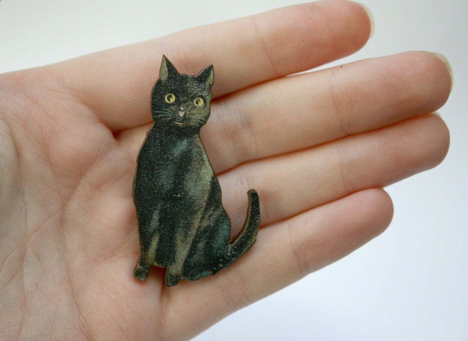 Black Cat Wooden Brooch