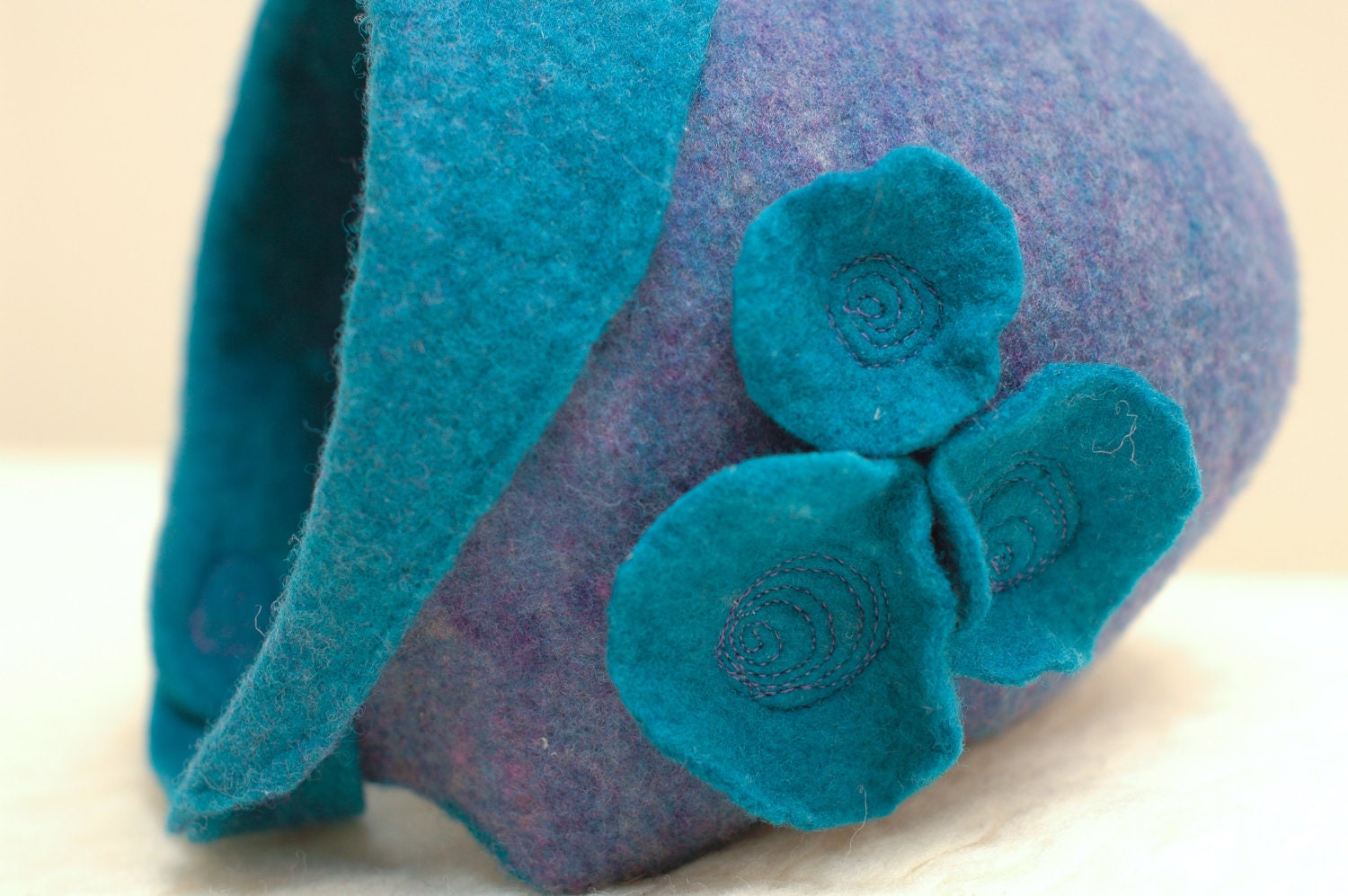 Toddler child felted purple & blue merino wool sweetheart hat