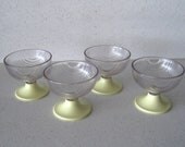 Set of 4 1960s Deco Style Pale Yellow Ice Cream Cups