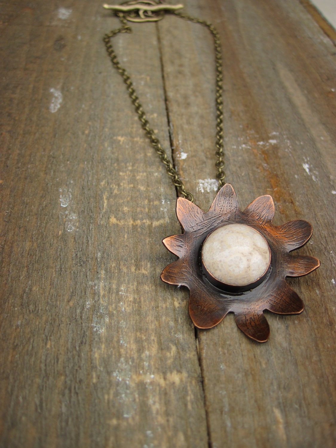 Wabi Sabi flower necklace- fossilized coral stone