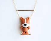 Mocha the Pembroke Welsh Corgi necklace on a swing -14k Gold filled-