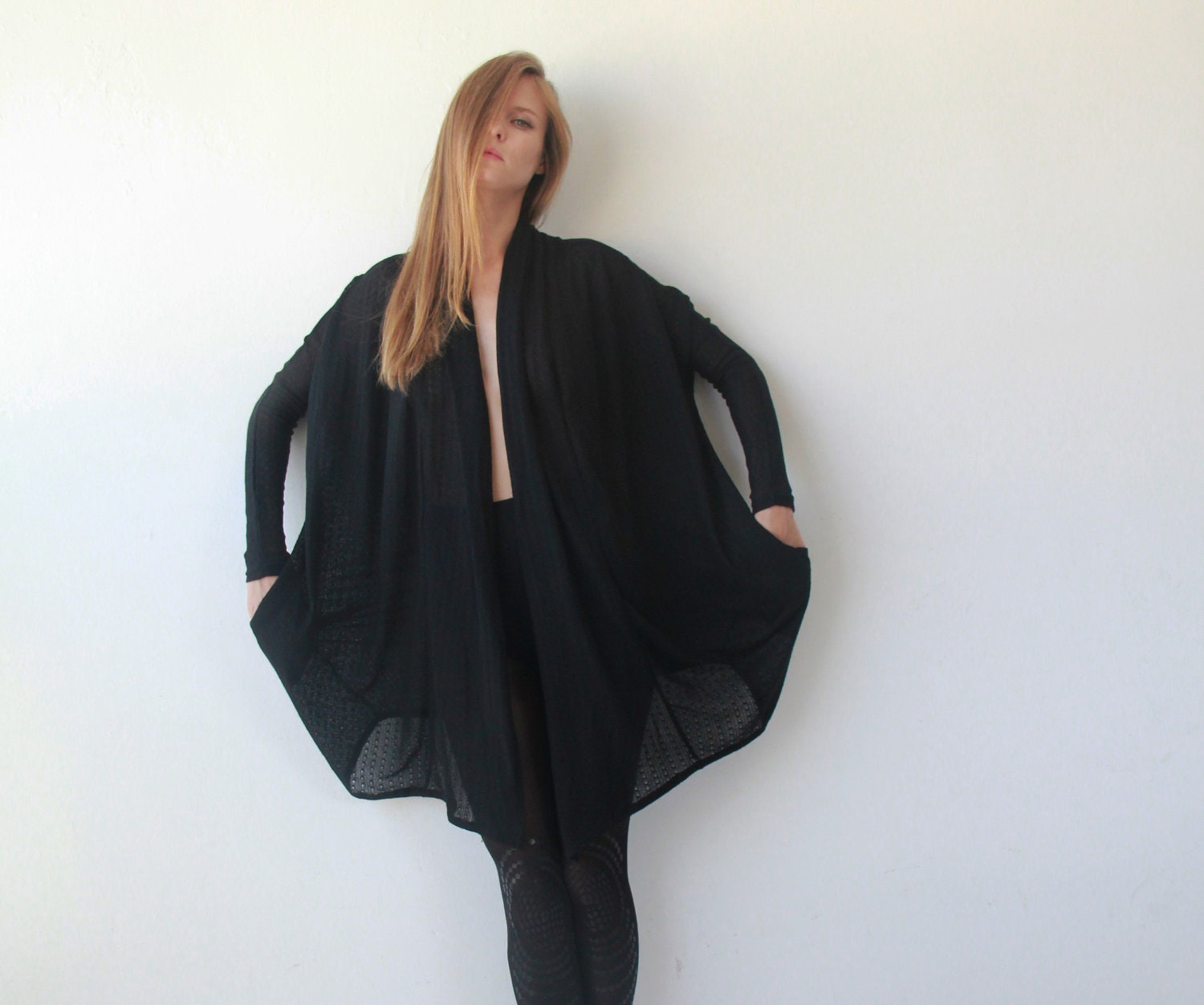 Oversized , Black , Knitted Cardigan