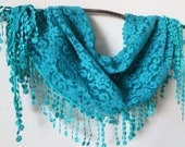 Turquoise Lace Scarf, Blue Scarf, Green Scarf, Lace Scarf in New Year, Bridesmaids Scarf for Beach Weddings