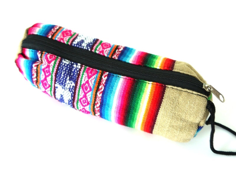 Tribal Fabric Pouch, Pencil, Cosmetic Pouch, Bag, Latin American Woven Fabric