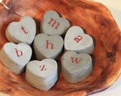 monogram heart decoration, cement embedded with red letter