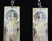 Art and Advertising Poster Earrings (beaded chainmaille and 1920s art earrings)