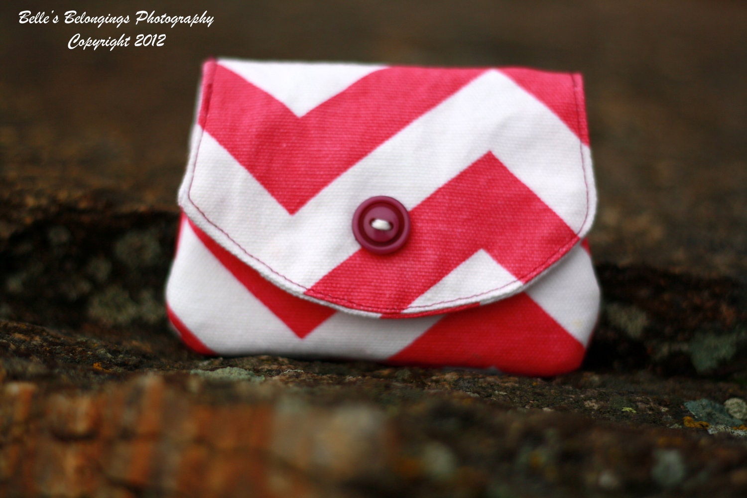 Three pocket Coin Purse-Gift Card Holder-Pink Chevron