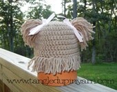 Newborn to 6 mo Cabbage Patch Kid Hat with Pig Tails Choose your own color