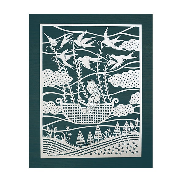 Original Papercut - Flying with the Birds - Handcut Paper Illustration - 8x10