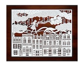 Original Papercut - Girl on the Rooftops with Balloons - Handcut Paper Illustration - SarahTrumbauer