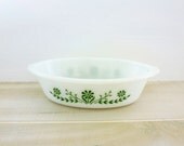 1 quart Glasbake 79 dish in green floral pattern - retro kitchen - vintage casserole dish