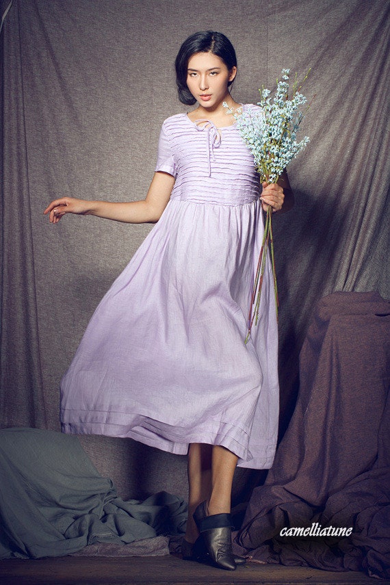Stock - Long Linen Dress in Violet / Formal Cocktail Dress - custom made