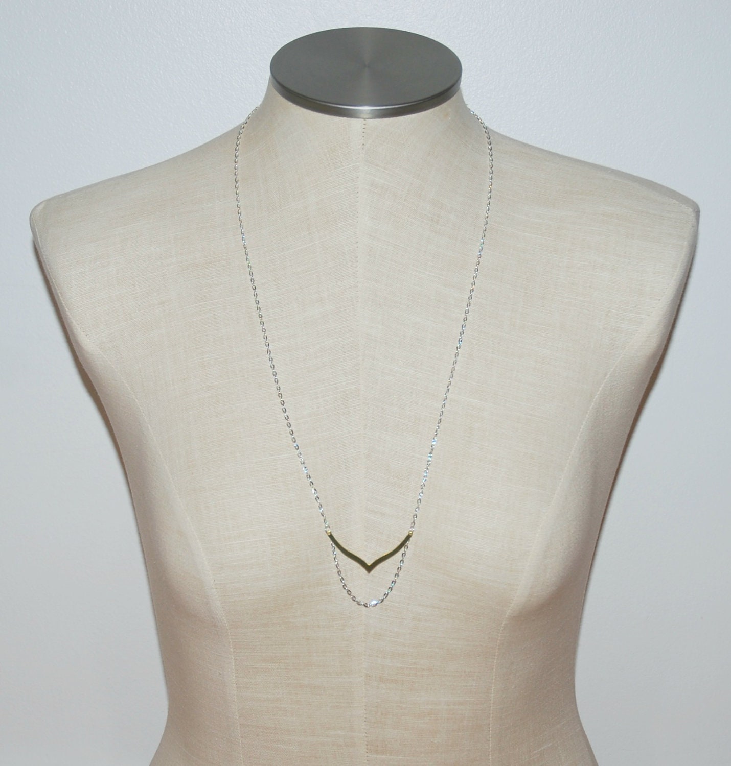 Brass chevron necklace - arrow point gold mixed metal - long sterling silver chain - modern geometric jewelry - crash & duchess - era