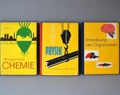 Vintage German science books physics biology chemistry GDR modern modernist graphic design typography wall decor decoration mod