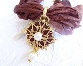 Brown Turkish Silk Necklace-Gold Plated Pendant  Necklace