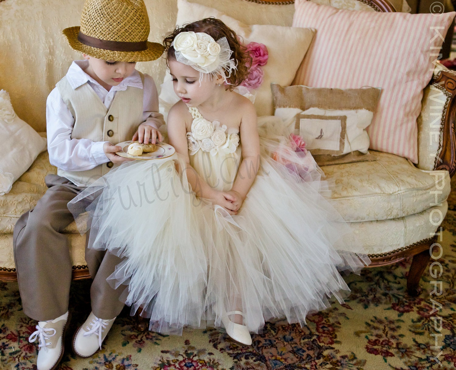 Ivory Vintage flower girl dress, Ivory Flower girl tutu dress, Wedding