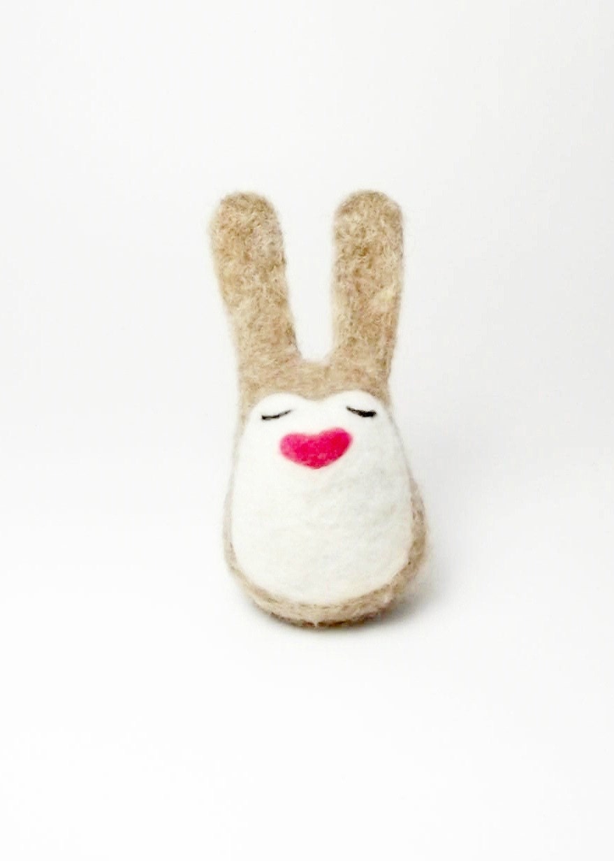 Needle felted bunny rabbit with heart shaped nose - light brown bunny
