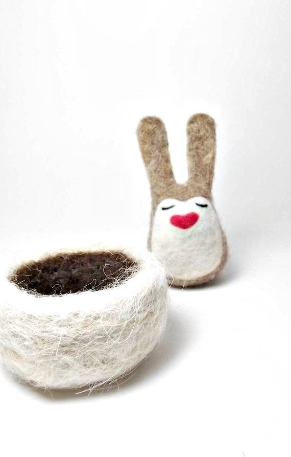 Bunny rabbit nesting - light brown sleepy bunny - sweet collectable heirloom gift