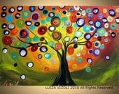 TREE at SUNSET Modern Landscape LARGE Giclee on Gallery Wrapped Canvas of Original Painting by Luiza Vizoli
