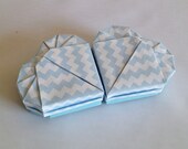 Origami Heart Boxes in Blue Chevron Pattern - set of 2