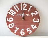 Vintage clock -California- pseudo vintage birch clock hand painted by terracota blackboard style