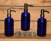 Cobalt Blue Glass Pint Jar Soap Dispenser with Metal Pump - Cobalt Blue 16oz Jar Lotion Bottle - Stainless, Copper or Bronze Soap Pump