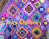Crocheted afghan kaleidoscope granny square baby afghan baby blanket 30"x38" with lavender border MADE to ORDER