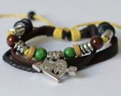 042 Handmade brown leather bracelet Heart and Arrow Charm bracelet Fashion jewelry Bracelet Cuff love and bead