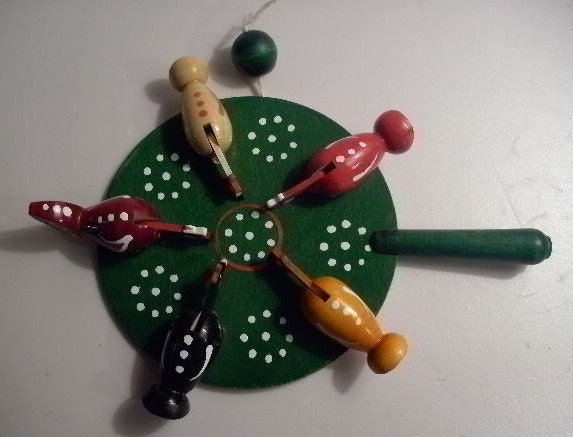 A Vintage Handcrafted Chicken Paddle Toy - Folk Art from Poland