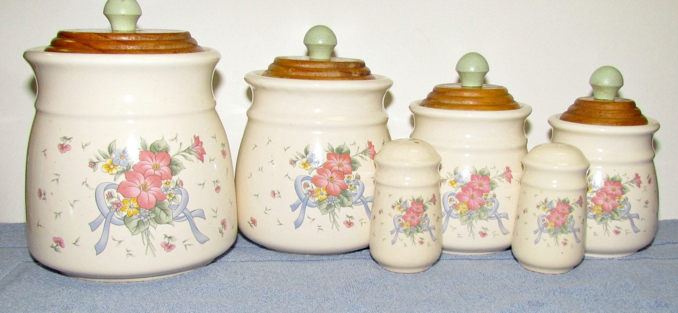 Vintage China Canister Set with Salt & Peppers