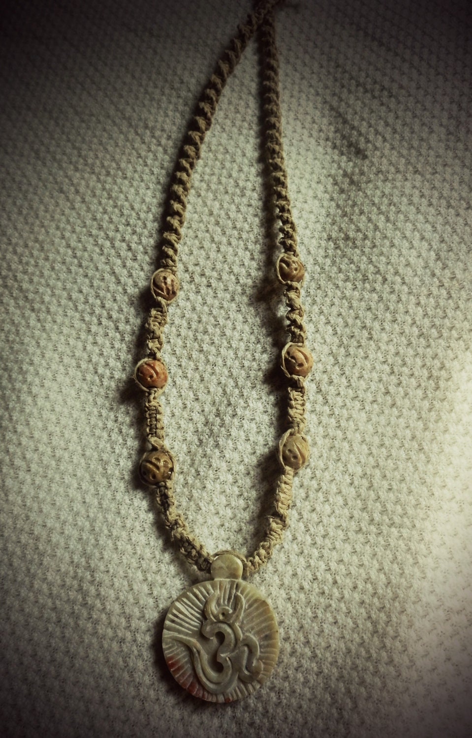 Stone OM Hemp Necklace with Stone Beads ( Free Shipping )