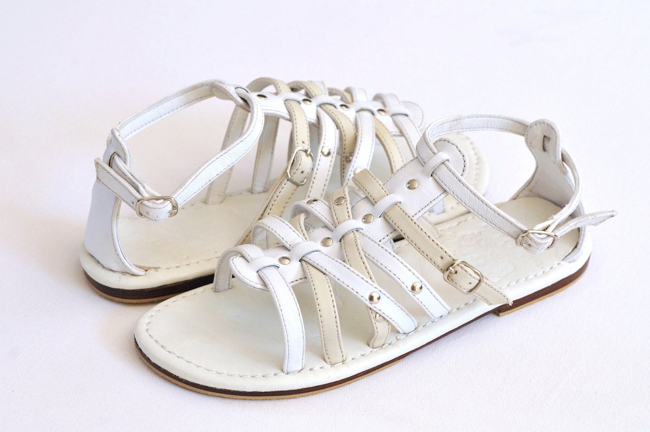 CARINO. white sandals / Womens leather flats. Sizes 4-14. Available in different leather colors.