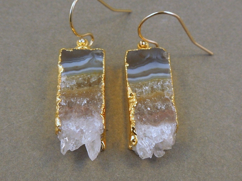 Amethyst Slice Druzy Earrings edged in 24k gold