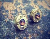 Bullet earrings Smoked Topaz crystal 38 special brass bullet casing shell ear rings shooter hunter outdoors gift