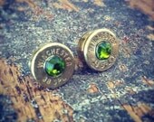 Bullet earrings Olivine Bright green 38 special bullet brass casing shell ear rings shooter hunter outdoors gift