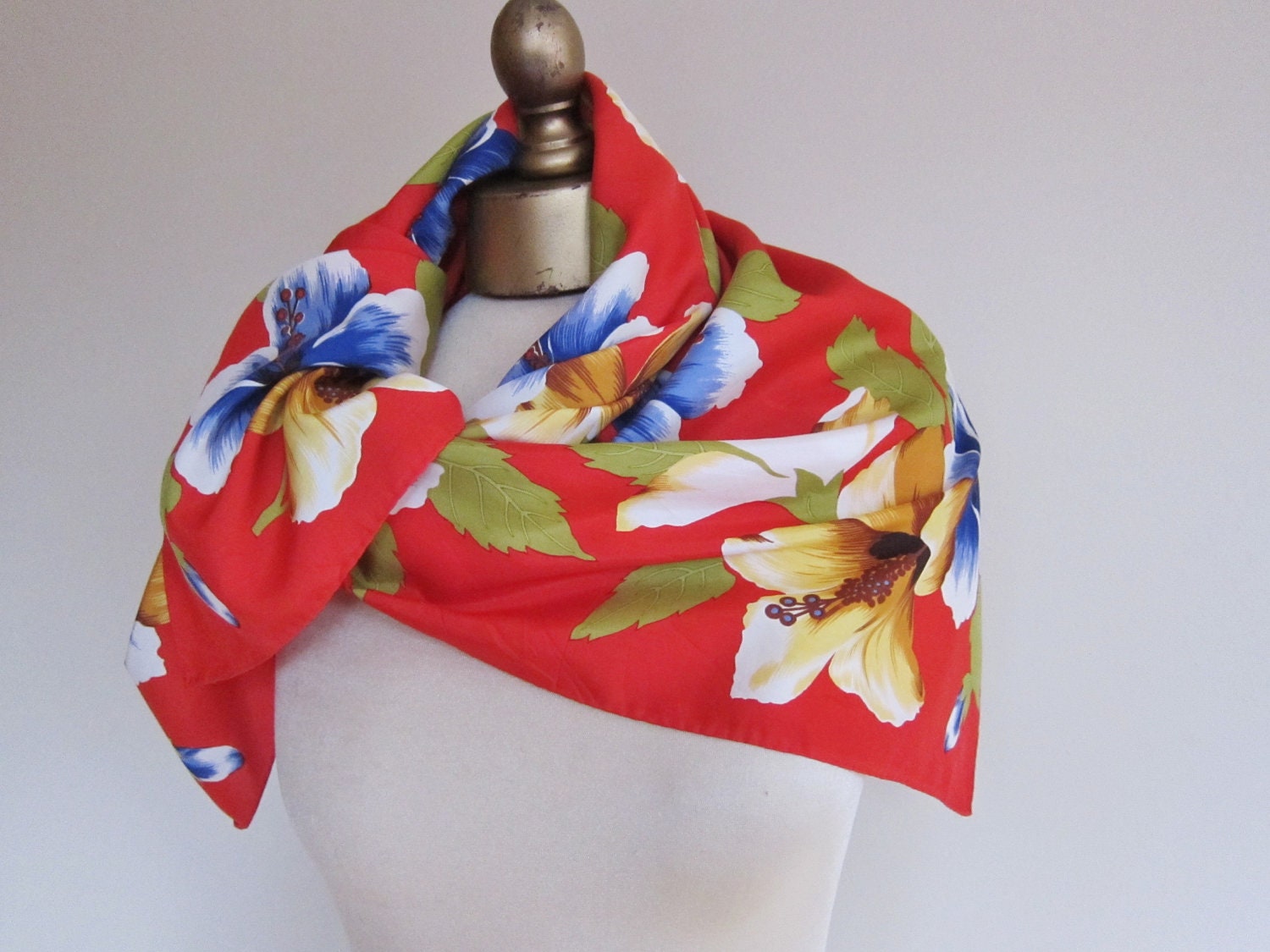 Ralph Lauren silk scarf Polo RED hibiscus