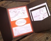 Wedding Invitation - Autumn Flourish - Fall Wedding Elegant Rustic Vintage Unique Natural Shabby Chic Chocolate Brown Orange Fuchsia