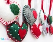 Christmas Tree Decorations, Felt Hearts Set of 8, Christmas Tree Decor, Christmas Ornaments, Party Favors, Christmas Gift