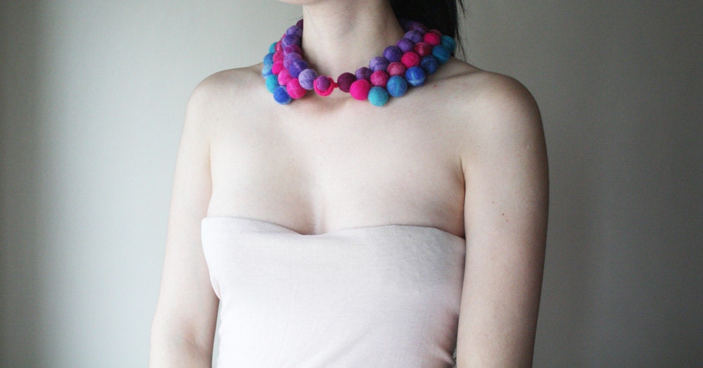 Multifunctional Felt Collar, Felt necklace, Felt Ball Necklace, Purple, Violet, Fuchsia, Neon Pink, Turquoise, Blue