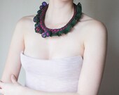 OOAK Fiber art Necklace, Crochet Necklace, Felt Necklace, Pink Magenta Plum Purple Violet,