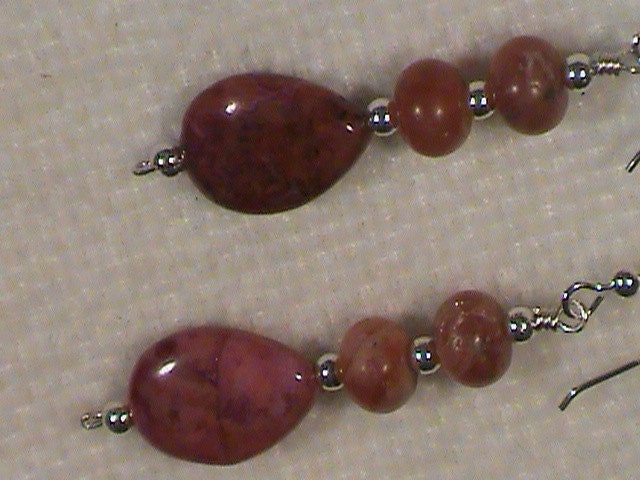 Pink Agate and Rhodonite Earrings