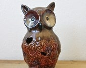 Vintage Ceramic Owl with Oak Leaves and Grapes