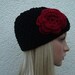 Hand Knit Black Beanie Hat- Women Beanie With Flower-Girls Beanie With Flower- Hand Knitted,